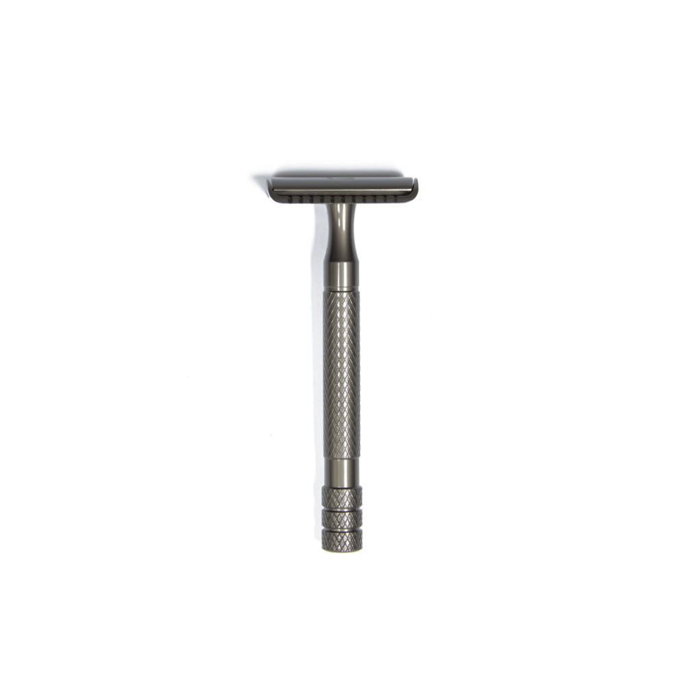 Black graphite metallic cutly double edged safety razor on transparent background